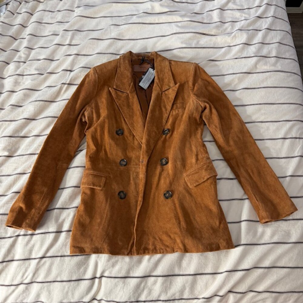 Blank NYC Double-Breasted Women's Rust Brown Suede Blazer size Medium